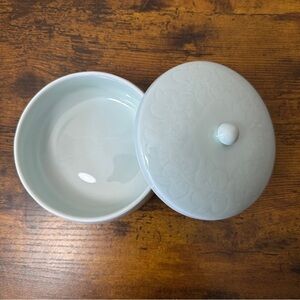 Vintage Chinese Blanc De Chine Porcelain Lidded Bowl Dish White Embossed Floral